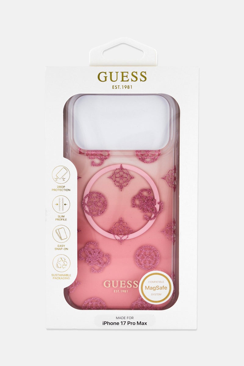 GUESS iPhone 17 Pro Max MagSafe Gradient Peony And Glitter Pattern Mobile Case, Pink - Image 1